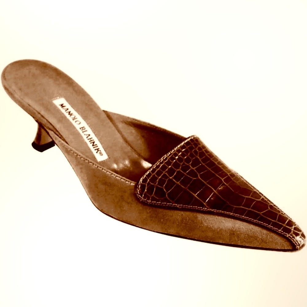 MANOLO BLAHNIK CROCODILE & LEATHER MULES